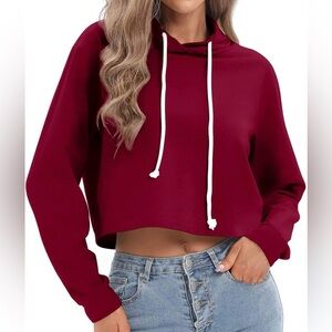 H&M Women's Burgundy Cropped Hoodie